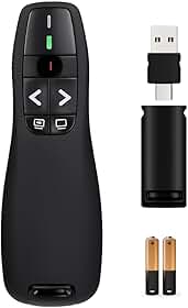 Controle Passador e Apresentador de Slides Sem Fio 30m Alcance Sem Fio Funciona em Celular e Tablet UBS-C 2.4G Profissional com Laser Vermelho para Apresentações com 2 pilhas inclusas