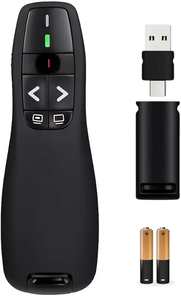 Controle Passador e Apresentador de Slides Sem Fio 30m Alcance Sem Fio Funciona em Celular e Tablet UBS-C 2.4G Profissional com Laser Vermelho para Apresentações com 2 pilhas inclusas