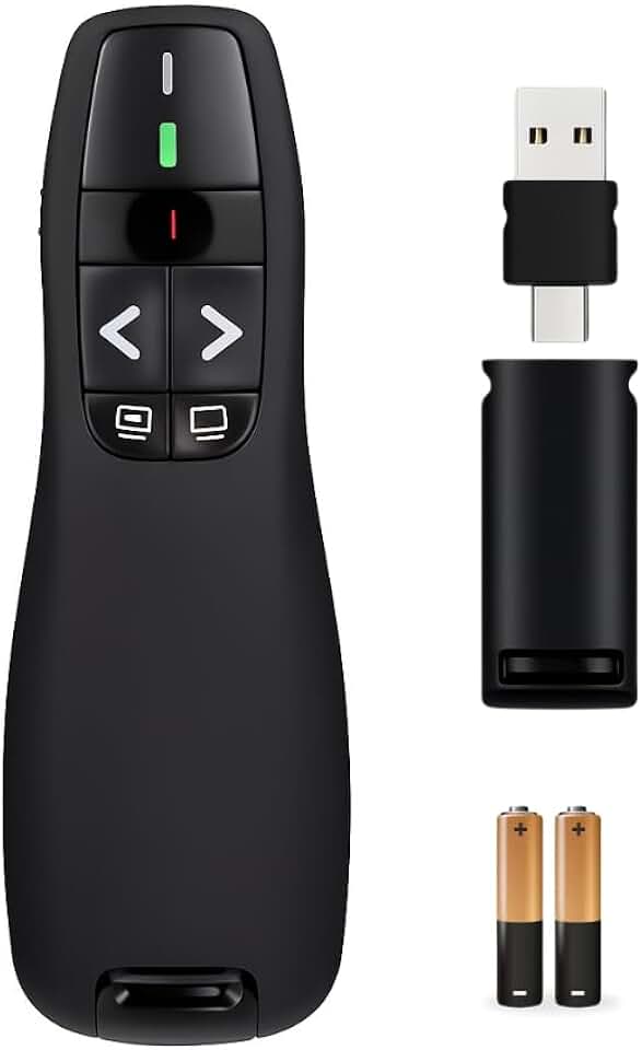 Controle Passador e Apresentador de Slides Sem Fio 30m Alcance Sem Fio Funciona em Celular e Tablet UBS-C 2.4G Profissional com Laser Vermelho para Apresentações com 2 pilhas inclusas
