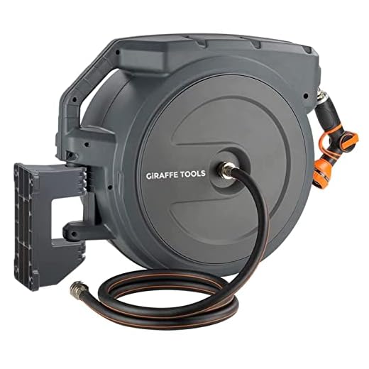 Giraffe Tools AW405/8MB Retractable Garden Hose Reel 5/8" x 90 ft PRO Metal Bracket, Heavy Duty, Any Length Lock Hose Reel, 90ft, Dark Grey
