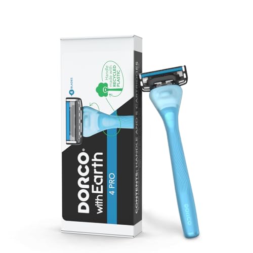 DORCO with Earth Razor with Pace 4 Pro Cartridges • Handle Made from Post Recycled Plastic • Premium Blades For Men and Women Body & Face Shaving • One Handle and 5 Cartridges