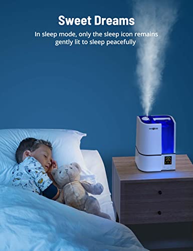 Humidifiers For Bedroom, Paris Rhône Upgrade 4L Cool Mist Humidifiers With Humidistat, Quiet Air Humidifier For Large Room, Plant Humidifier For Indoor, Led Display, 24H Timer, Sleep Mode, Night Light #TOP5