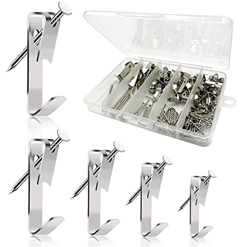 Brelet 120 piezas Kit de gancho de pared para marco de fotos, Lengüeta colgante de mesa, kit de colgar marco, ganchos de pared para fijación, marcos de fotos, espejos, obras de arte (5 tamaños, plata)