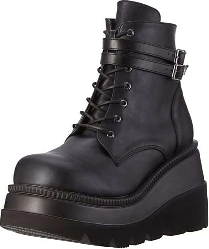 Maimeili Bottes de combat à semelle épaisse gothique pour femmes, bat Wing lacets, bottines à boucle avec cheville bottines à semelle épaisse mode clouté...