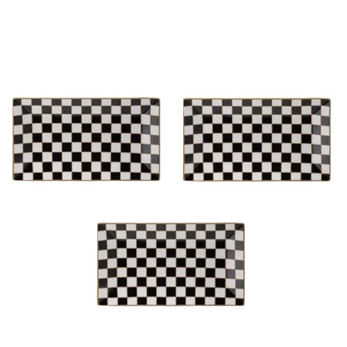 Porlien Checker Black and White 12-inch Rectangle Serving Platters Set of 3 for Party, Wedding and Entertaining, Rectangular Serving Plates, Serving Tray for Dinner, Appetizers and Desserts