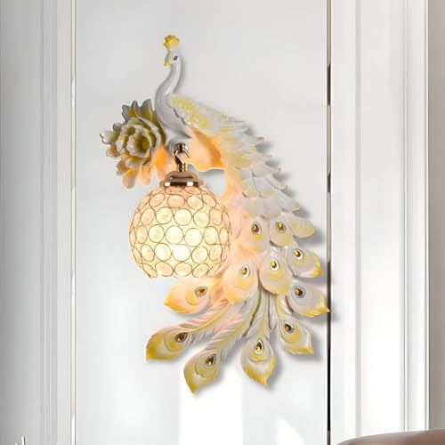 Image of Modern LED Wall Sconces, Resin Peacock Wall Lamp, Creative Living Room TV Background Wall Decorative Bracket Lamp, Modern Bedroom Bedside Wall Lamp, Aisle Stair Lamp (White)