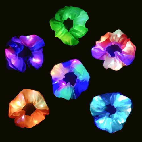 LED Scrunchies 6 Pcs Light up Glow Hairbands Neon Accessories with 3 Light Modes for Girls Women Festival Accessories Christmas Halloween Party