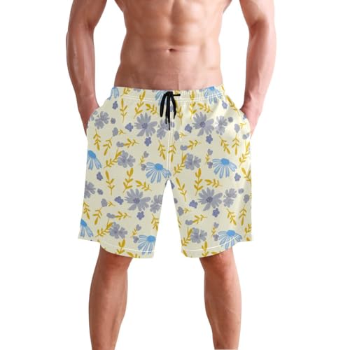 Flowers Floral Yellow Mens Swim Trunks Quick Dry Beach Shorts with Pocket S 2302181