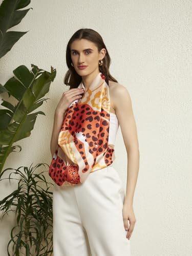 Image of Ravaiyaa - Attitude is everything Women Silk Digital Print Large Square Scarf Breathable Lightweight Neckerchief Printed Headscarf 40 inch x 40 inch Inch
