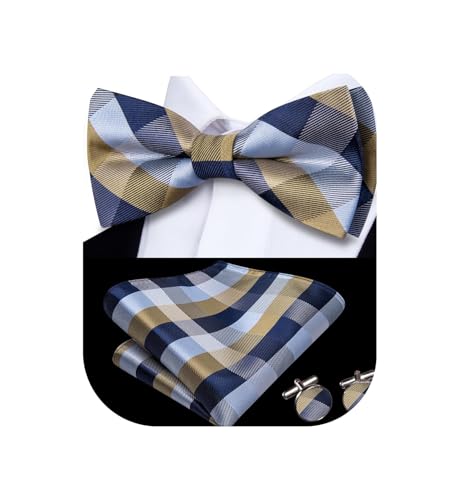 Image of Dubulle Mens Paisley Striped Bowtie Set Pre-tied Bowtie for Men and Pocket Square Set Wedding Business