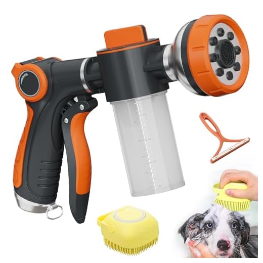 Hongmai Garden Hose Nozzle,8 Patterns Hose Sprayer High Pressure,Heavy Duty Dog Wash,Metal Water Hose Nozzle with Soap Dispenser,Car Wash Foam Gun With Pets Things