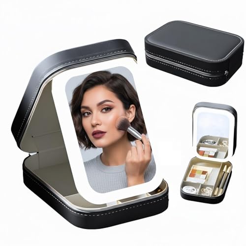 Image of SIGNAMIO Compact Makeup Vanity with LED Mirror, Portable LED Mirror for Makeup, Stylish Vanity Table with Adjustable Lighting for Professional Results (Black)
