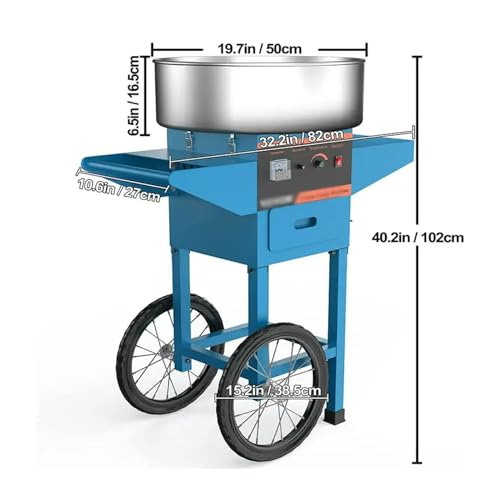 SFQEVHRZ Candy Floss Maker, Commercial Cotton Candy with Cart Stainless Steel Candy Floss Maker with Cart for Various Parties Retro Vintage Candy Maker - Image 2