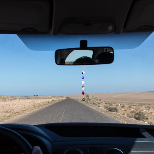 Mikovivi Autoanhänger Böser Blick, Gold Glücksbringer Auto Hängeornament Yin-Yang-Perle Marienkäfer 8-Ball Pilz Rückspiegel Anhänger für Türgriffe zu Hause Schlüsselanhänger Tasche Dekoration