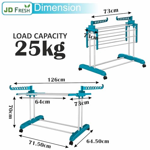 Image of JD FRESH Stainless Steel 2 Tier Big Clothes Drying Stand /Foldable Laundry Rack /Cloth Dryer /Hanger for Clothing /Outdoor /Indoor /Balcony Space Saver for Home (Blue)