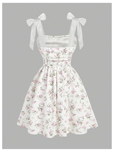 SHENHE Girl's Summer Floral Sundress A Line Flowy Swing Sleeveless Tie Shoulder Vacation Dress2