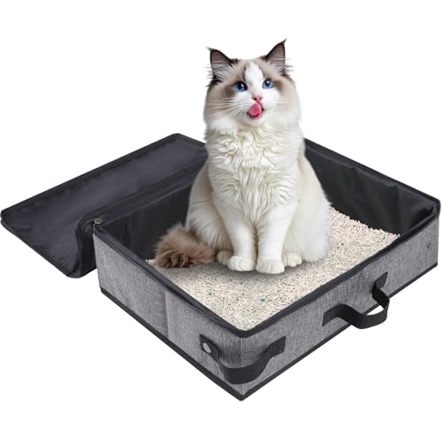 Foldable Travel Litter Box for Cats with Zipped Lid Portable Cat Litter Box No Leakage No Smell Waterproof for Travel Car Camping Hotel