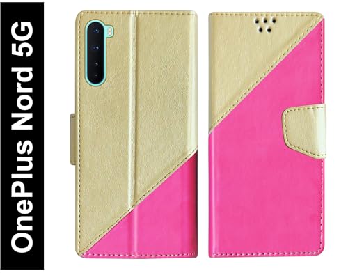 Image of SBMS Flip Cover Case for OnePlus Nord 5G Back Case Cover with Magnatic Closure | Inbuilt Stand | Card & Money Pocket (MultiPink)