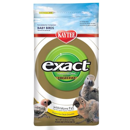 Kaytee Exact Hand Feeding High Fat Formula Pet Bird Baby Food For Parrots Parakeets Lovebirds Cockatiels Conures Cockatoos and Macaws 5 Pound