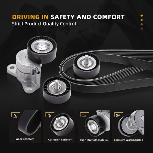 Image of Belt Tensioner Serpentine Belt Idler Pulley Kit Fit for Jeep Patriot /Compass, for Dodge Avenger /Caliber /Journey 2008-2017, for Chrysler 200 /Sebring 2007-2014, 1.8L /2.0L /2.4L L4, OE#39053, 36322