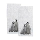 Emperor Penguin Animal Hand Towels Set 2 for Bathroom Kitchen Towels Microfiber Bath Towel Absorbent