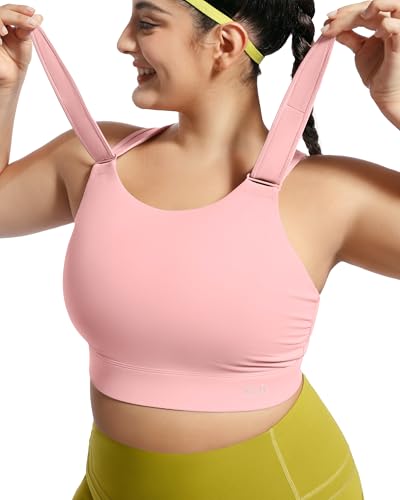Image of Plus Size Sports Bras Medium-High Support Adjustable Racerback High Neck Wireless Everyday Workout Running Bra for Women