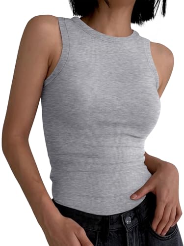 Image of ANRABESS Womens Sleeveless High Neck Tank Tops Fashion Summer Casual Basic Slim Fit Ribbed Racerback Top Shirt Clothes