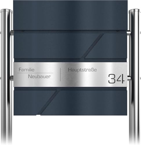 Graviers Design Buzón independiente antracita RAL 7016 con soporte, buzón personalizado de acero inoxidable, grabado láser, nombre, número de casa, nombre de calle, compartimento para periódicos,