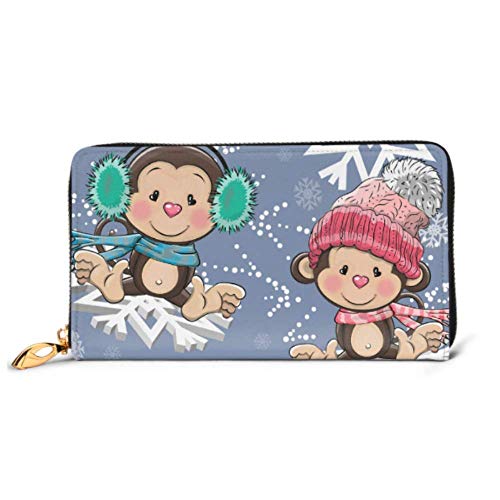 Preisvergleich Produktbild JHGFG Mode Handtasche Reißverschluss Brieftasche Zwei süße Affen fliegen auf Schneeflocken Telefon Kupplung Geldbörse Abendkupplung Blockieren Leder Brieftasche Multi Card Organizer
