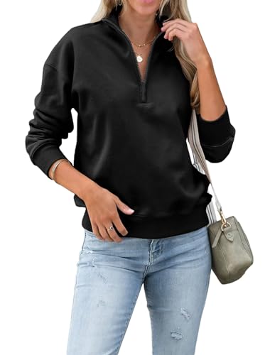 Dressmine Womens Quarter Zip Pullover Casual Long Sleeve Shirts Half Zip Sweatshirt Trendy Clothes
