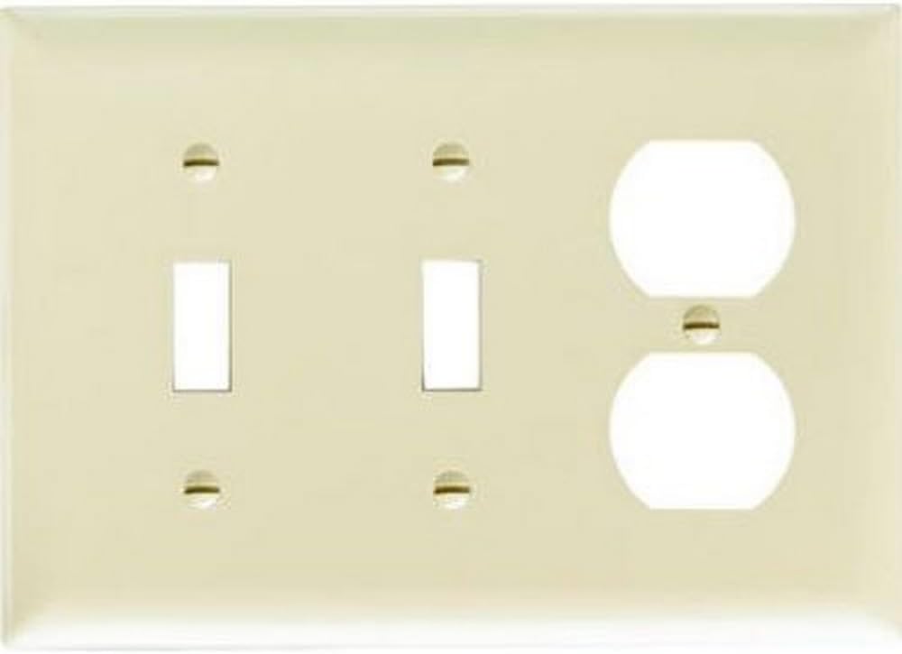 Legrand Pass & Seymour SP28IU Plastic Wall Plate, 3 Gang, Combination Two Toggle Switches and One Duplex Receptacle Outlet, Ivory (1 Count)
