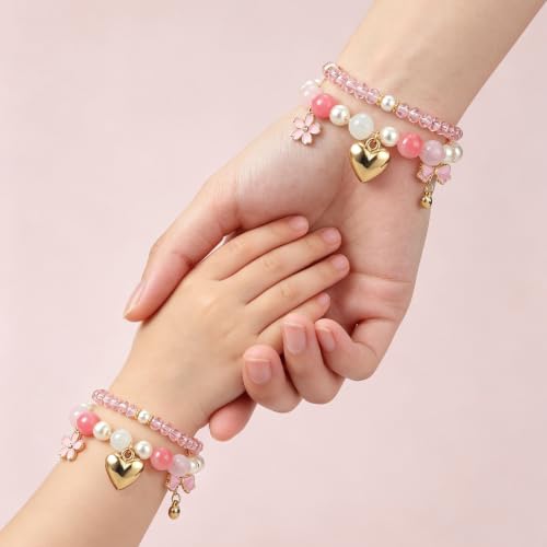 Image of First Day of Kindergarten Bracelets,First Day of School Bracelets for Mom and Daughter,Back to School Bracelet Pre-K Matching Heart Wish Adjustable Bracelet