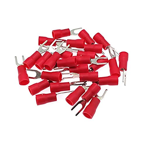 Davitu Terminals - 1000pcs Spade Insulated Furcate crimp terminals electrical wire connector SV1.25-3~SV2-5 lug terminal cable ferrules 22-10AWG - (Color: red, Pins: SV1.25-4)