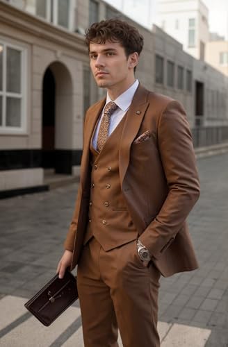 Mens 3 Piece Suit Slim Fit，Double Breasted Suit Men Big and Tall Mens Tuxedo Suits Set for Party Wedding Business4