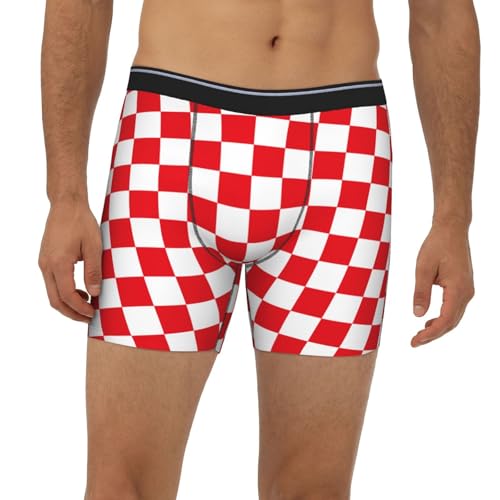 Red And White Checkered Men's Underwear Boxer Briefs Breathable Cooling Long Boxer Briefs2