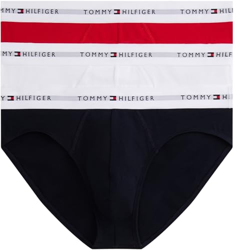 Tommy Hilfiger Herren 3er Pack Unterhosen Hip Briefs mit Logobund, Mehrfarbig (Wht/PRM Red/des Sky), XL 1