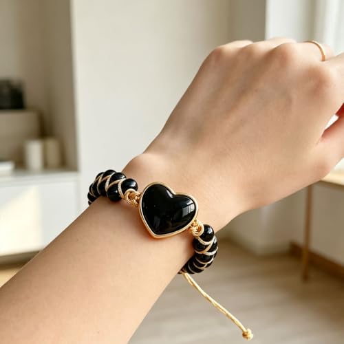 Image of Women Boho Wrap Bracelet,Handmade Natural Stone Crystal Emperor Beads Heart Bracelet, Fashion Bohemian Jewelry Gift for Women