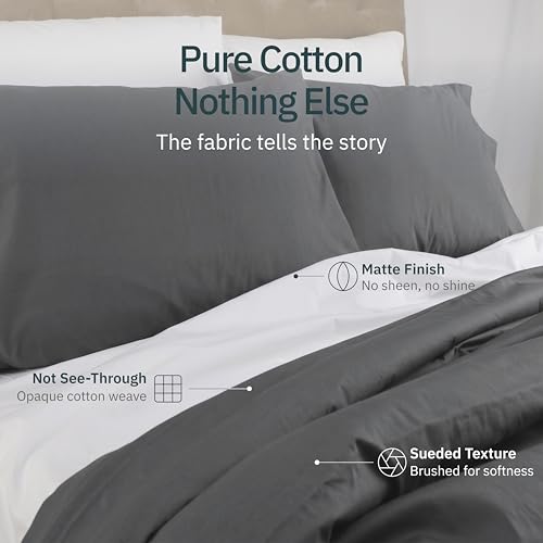 Image of Super Soft 100% Cotton Extra Long Twin Sheets, 3 Pc Set, Grey | Lightweight & Breathable For Hot Sleepers, All-Around Elastic, Durable, Easy Care, OekoTex Certified