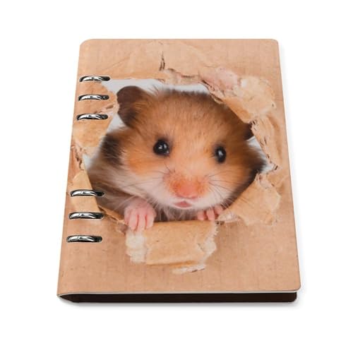 Carnet de notes A5 rechargeable en cuir Funny Hamster à 6 anneaux
