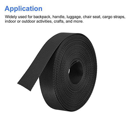 Image of MECCANIXITY Flat Nylon Webbing Strap 1 Inch 15 Yards Black for Backpack, Cargo Strap, Luggage-rack