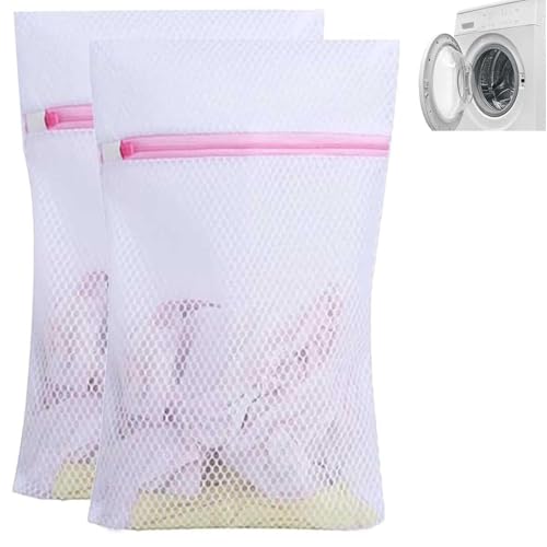 2 Pcs Delicates Laundry Bags, Bra Washing Machine Bag, Net Laundry Bags 30 X 40 Cm, Minky Delicates Bag for Travel, Home, School