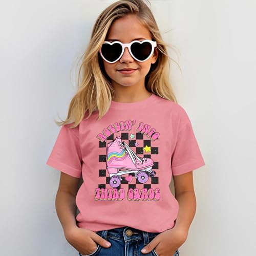 Image of First Day of School Outfit for Girl Rollin Into First Second Third Grade Shirt 1st 2nd 3rd Back to School T-Shirt Top