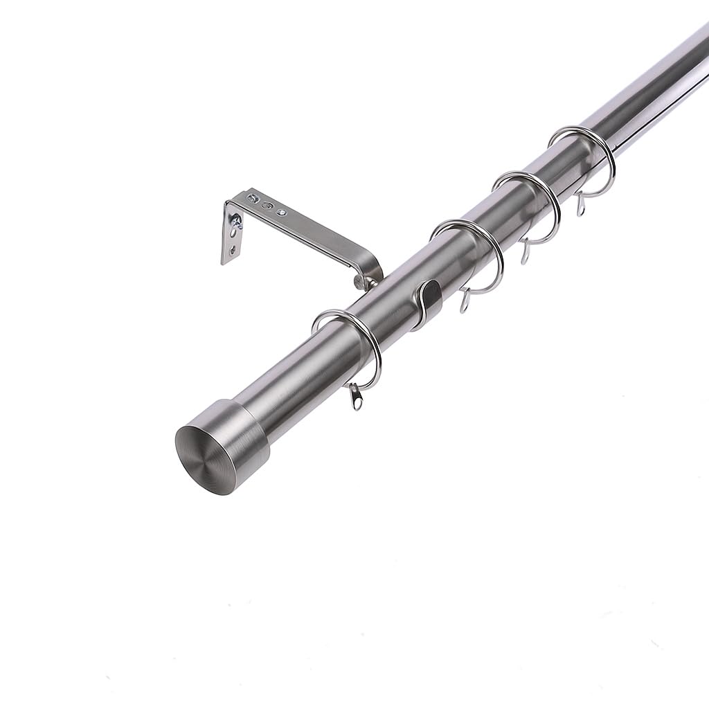 Lister Cartwright 28mm Polished Steel Adjustable Extendable Metal Curtain Pole Set Rings with Stopper Finial Voile Easy fit to Outdoor, Bedroom, Living Room (210-320 cm)