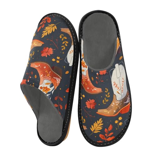 Slippers for Women Cowboy Boots with Floral Design Soft Fuzzy Women's Slippers Indoor and Outdoor Shoes