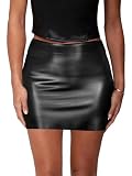 VividMosaic Women's Y2K Black Leather Mini Skirt High Waisted Side Zipper Stretchy Faux PU Bodycon Short Skirts