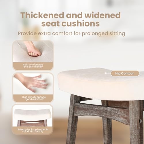 Image of PHI VILLA Counter Height Bar Stools Set of 4, Solid Wood Barstools