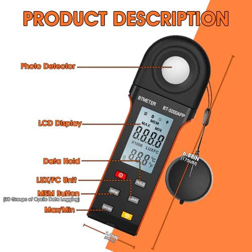 Image of BTMETER Illuminance Light Meter with Bluetooth - Lumen Photometer Tester