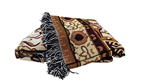 Dada Bedding Elegant Persian Style Rug Tapestry Throw Blanket - Royal Ornate Golden Opulence W/ Fringe Tassels - Decorative Damask Floral Cottage Woven Needle Stitched Design - 50” X 60” (7175) #TOP1