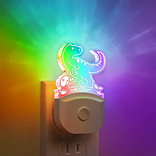 Image of DORESshop Dinosaur Night Light for Kids [2 Pack], 8 Color Changing Plug in Night Lights for Baby with Dusk to Dawn Sensor, Nightlight for Bathroom Decor, Children Room, Dinosaur Toys Gifts
