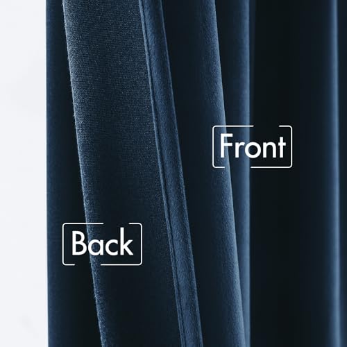 Image of MIULEE Navy Blue Velvet Curtains 52x84 inches Luxury Blackout Curtains | Thermal Insulated, Super Soft Window Drapes for Bedroom Living Room, Rod Pocket & Back Tab